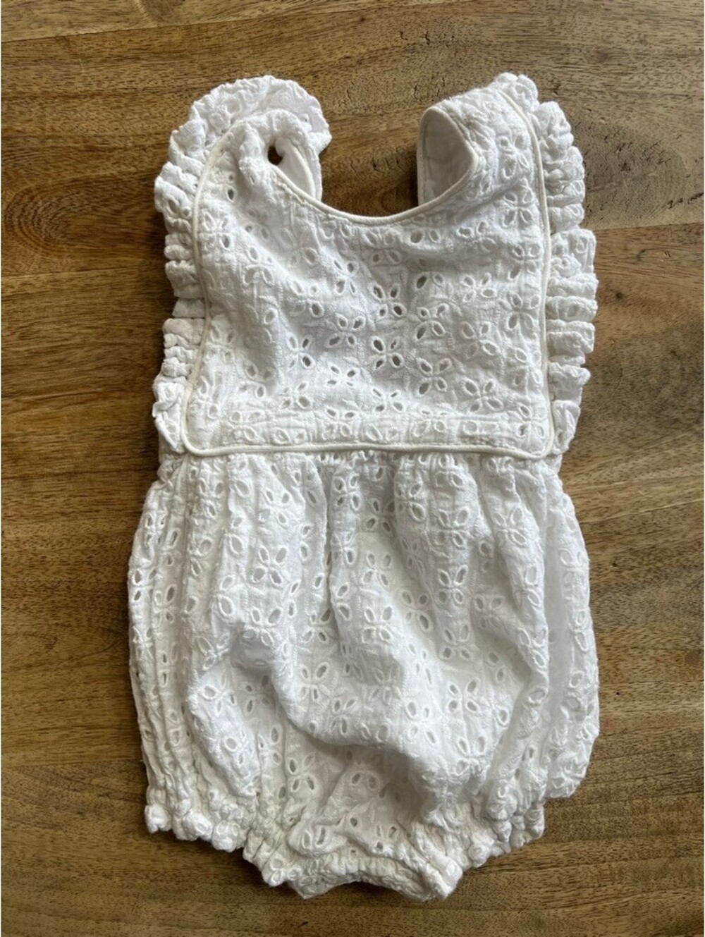 Baybala White Eyelet Ruffle Baby Romper Girls Size 3M Summer Beachy Boho Cottage